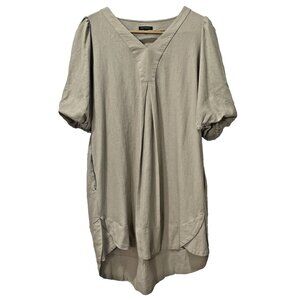 For Cynthia Linen Dress Womens Medium Beige Neutral Anthro Boho Peasant Hippie